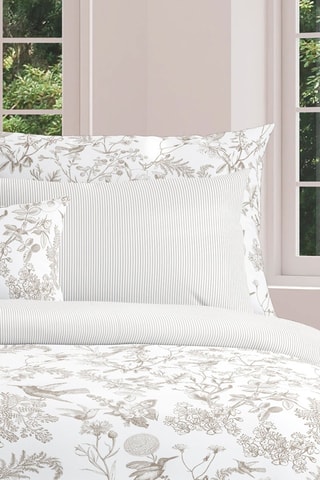 Taie de traversin en satin de coton 80 fils/cm² Colibri floral - Taupe