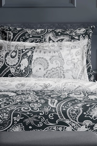 2 taies d'oreiller en satin de coton 80 fils/cm² Indienne - Noir et blanc