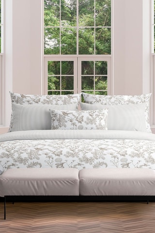 2 taies d'oreiller en satin de coton 80 fils/cm² Colibri floral - Taupe