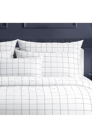 2 taies d'oreiller en satin de coton 79 fils/cm² Carreaux - Blanc