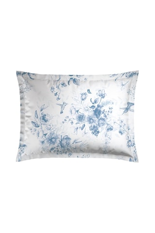 2 taies d'oreiller en satin de coton 79 fils/cm² Bleu Floral - Blanc