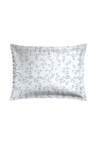 2 taies d'oreiller en satin de coton 79 fils/cm² Bleu Floral - Blanc