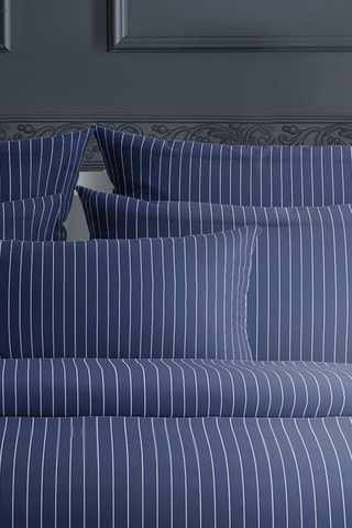 2 taies d'oreiller en satin de coton Rayures élégantes 79 fils/cm² - Bleu foncé