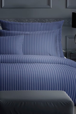 2 taies d'oreiller en satin de coton Rayures élégantes 79 fils/cm² - Bleu foncé