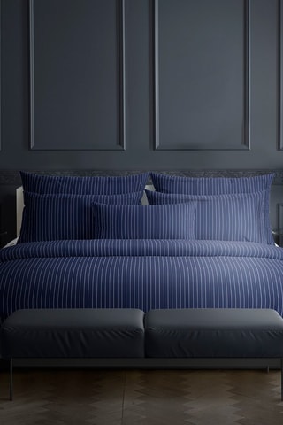 2 taies d'oreiller en satin de coton Rayures élégantes 79 fils/cm² - Bleu foncé