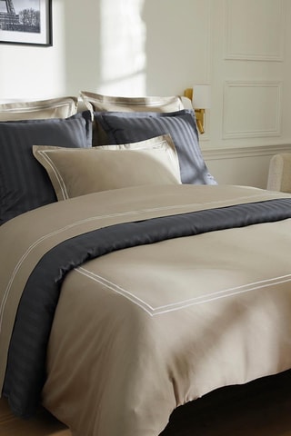 Parure de couette en satin de coton 80 fils/cm² Paris - Taupe / Blanc