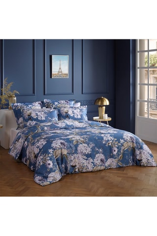 Parure de couette en satin de coton 79 fils/cm² Hortensia - Bleu et blanc