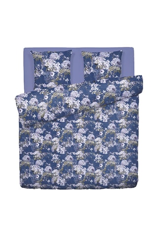 Parure de couette en satin de coton 79 fils/cm² Hortensia - Bleu et blanc