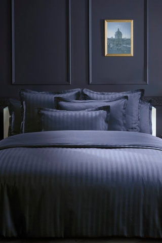 Parure de couette en satin de coton 80 fils/cm² Dobby - Bleu nuit