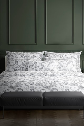 Parure de couette en satin de coton 80 fils/cm² Colibri floral - Noir et gris