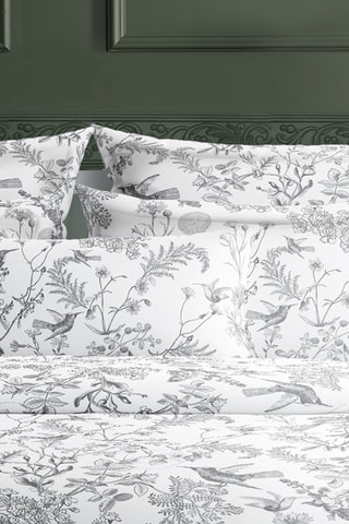 Parure de couette en satin de coton 80 fils/cm² Colibri floral - Noir et gris