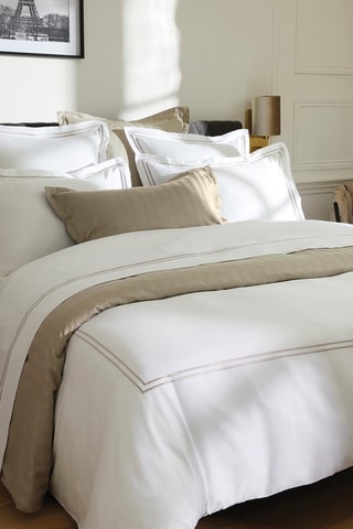 Parure de couette en satin de coton 80 fils/cm² Paris - Blanc et taupe