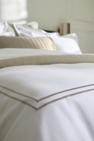 Parure de couette en satin de coton 80 fils/cm² Paris - Blanc et taupe