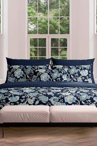 Parure de couette en satin de coton 80 fils/cm² Kashmir - Bleu foncé