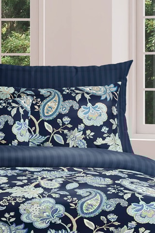 Parure de couette en satin de coton 80 fils/cm² Kashmir - Bleu foncé