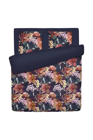 Parure de couette en satin de coton 80 fils/cm² Féline - Marron et bleu foncé