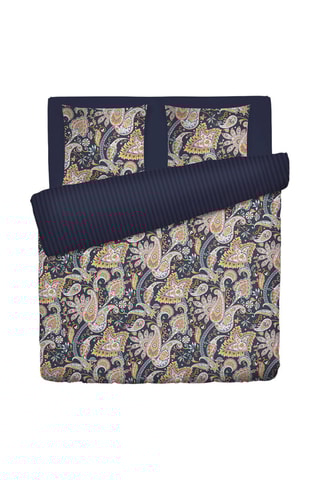 Parure de couette en satin de coton 80 fils/cm² Indienne - Marron et bleu foncé