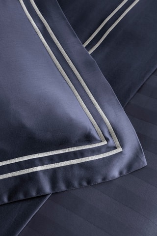 Drap plat en satin de coton 80 fils/cm² Paris - Bleu foncé et blanc
