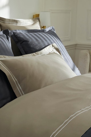 Drap plat en satin de coton 80 fils/cm² Paris - Taupe et blanc