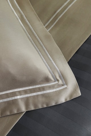 Drap plat en satin de coton 80 fils/cm² Paris - Taupe et blanc