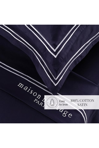 Parure de draps en satin de coton 80 fils/cm² Paris - Blanc et bleu foncé