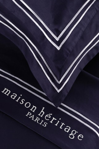 Parure de draps en satin de coton 80 fils/cm² Paris - Blanc et bleu foncé