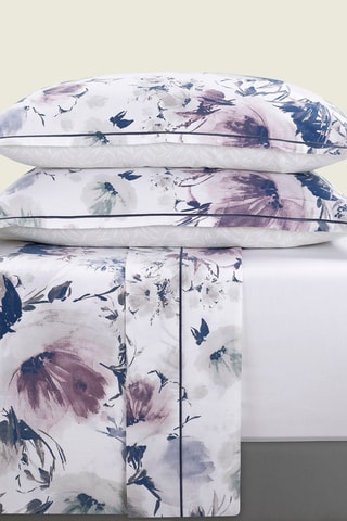 Parure de draps en satin de coton 80 fils/cm² Erodium - Blanc et violet