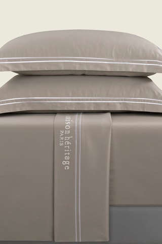 Parure de draps en satin de coton 80 fils/cm² Paris - Blanc et taupe