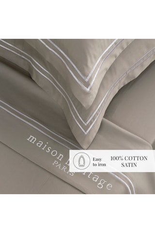 Parure de draps en satin de coton 80 fils/cm² Paris - Blanc et taupe