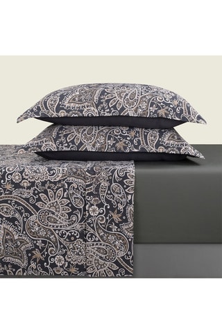Parure de draps en satin de coton 80 fils/cm² Indienne - Gris foncé et taupe