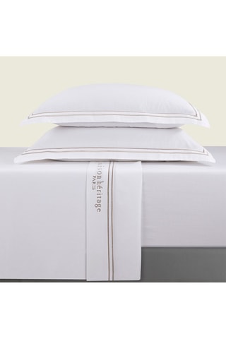 Parure de draps en satin de coton 80 fils/cm² - Blanc et taupe