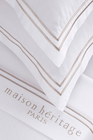 Parure de draps en satin de coton 80 fils/cm² - Blanc et taupe