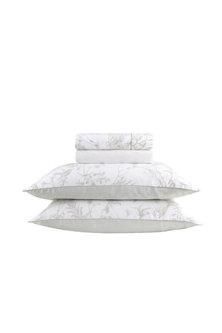 Parure de draps en satin de coton 80 fils/cm² Colibri floral - Taupe