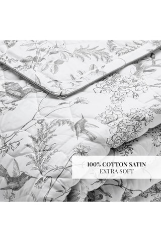 Couvre-lit XL en satin de coton 80 fils/cm² Colibri floral - Noir et gris