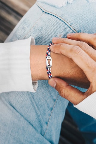 $Bracelet en cuir - Bleu et rouge
