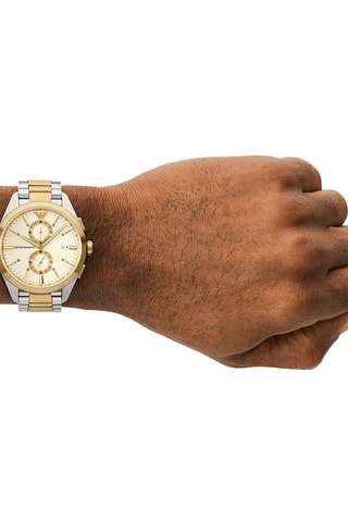 $Montre à quartz en acier - Tachymètre et chronographe - Doré et argenté