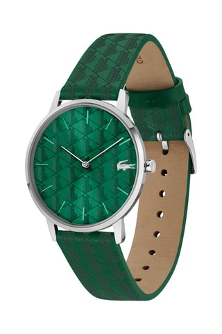 $Montre à quartz en cuir - Vert et argenté