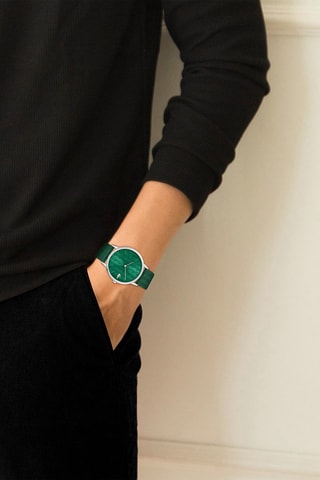 $Montre à quartz en cuir - Vert et argenté