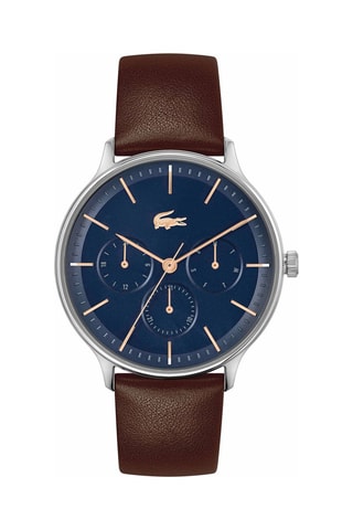 $Montre à quartz en cuir - 
Marron et argenté