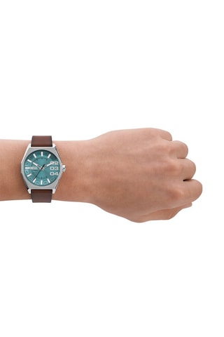 $Montre à quartz en cuir - Marron et argenté