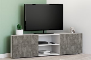 Meuble TV avec LED 2 portes Kléa - Blanc et gris