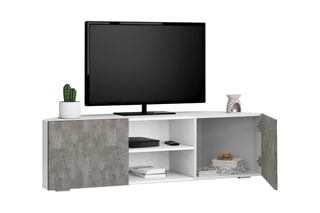 Meuble TV avec LED 2 portes Kléa - Blanc et gris