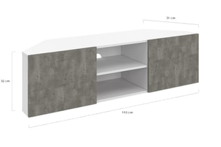 Meuble TV avec LED 2 portes Kléa - Blanc et gris