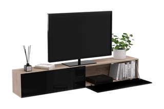 Meuble TV suspendu Michigan - Imitation bois et noir