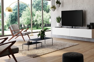 Meuble TV 2 portes - Imitation bois et blanc