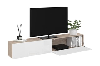 Meuble TV 2 portes - Imitation bois et blanc