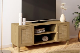 Meuble TV 2 portes Erin - Imitation bois et naturel