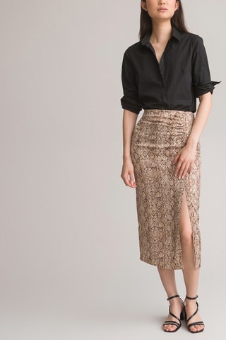 Jupe midi taille haute - Marron