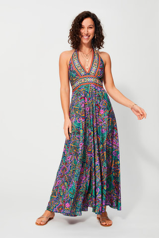 Robe longue - Bleu pétrole et turquoise