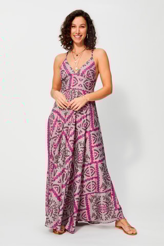 Robe longue - Gris clair et fuchsia